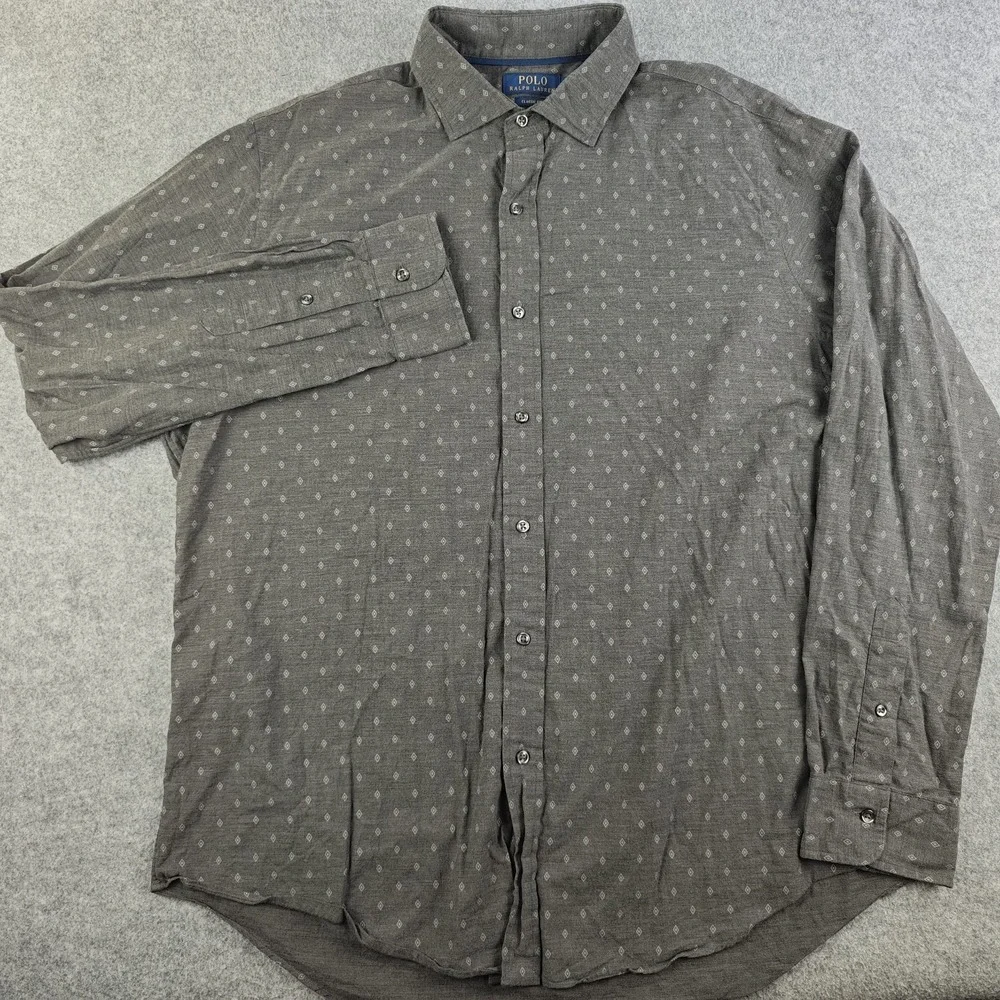 Polo Ralph Lauren Shirt Mens XL Classic Fit Gray Diamond Geometric Long Sleeve